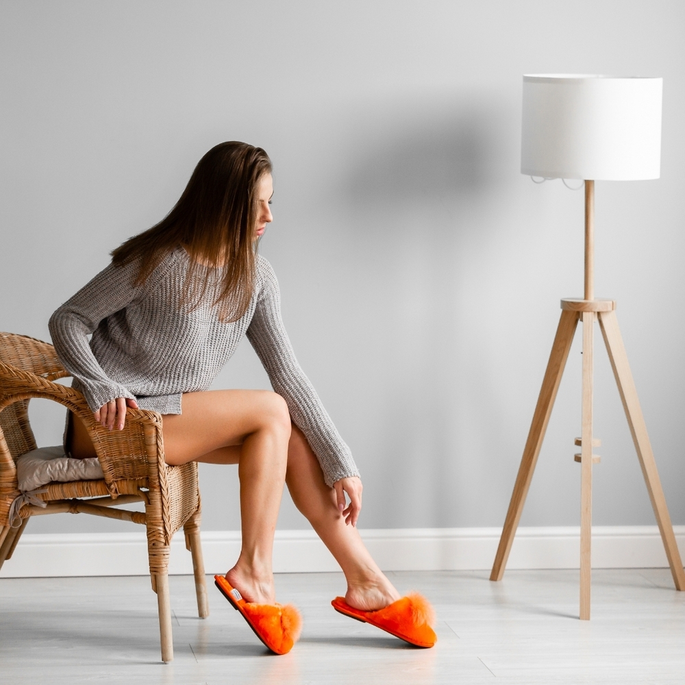 Women's Orange Fuzzy Slippers